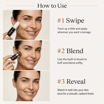 💄 Korean Color-Changing Foundation Stick – Dewy Glass Skin Makeup with Skincare Ingredients & Dual Brush Applicator-YH
