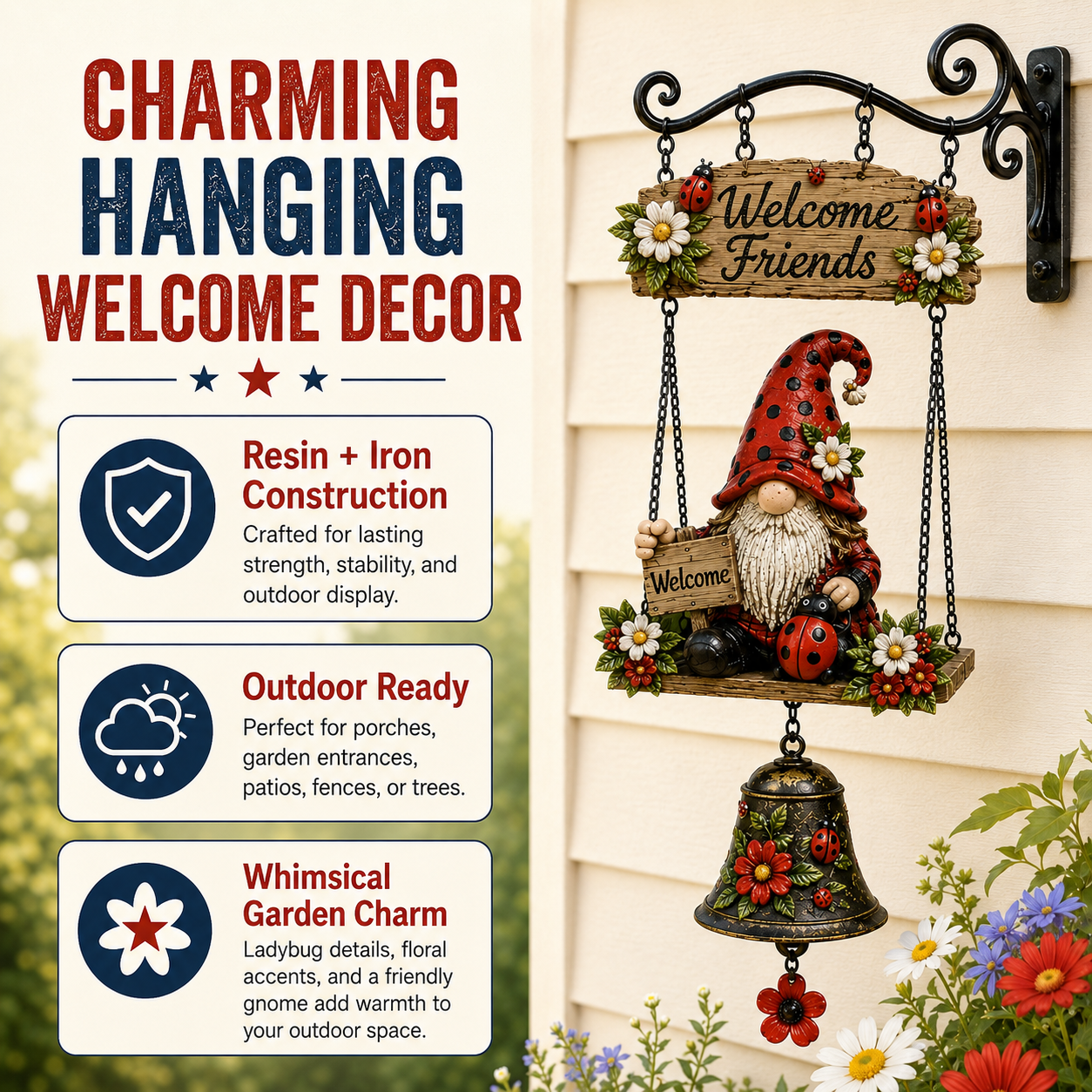 🔥Limited time 60% OFF – Rustic Garden Gnome Bell Outdoor Decor 🐞🌼-YH