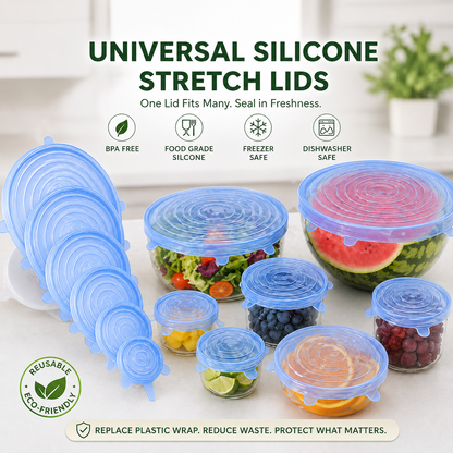 💦 Leak-Proof Self-Sealing Silicone Lids - Stretchable Fresh-Keeping Food Covers for Various Sizes 🧊-CW