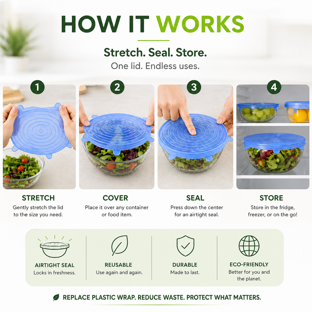 💦 Leak-Proof Self-Sealing Silicone Lids - Stretchable Fresh-Keeping Food Covers for Various Sizes 🧊-CW