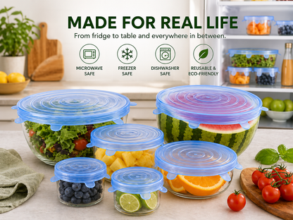 💦 Leak-Proof Self-Sealing Silicone Lids - Stretchable Fresh-Keeping Food Covers for Various Sizes 🧊-CW