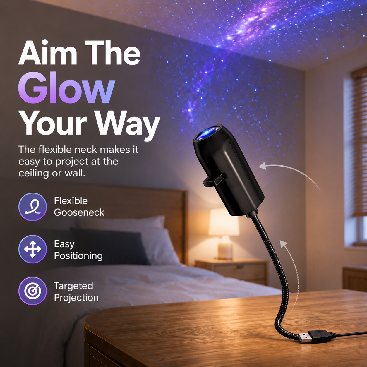 Plug-and-Play HD Star Projector – 12 Galaxy & Planet Scenes-CW