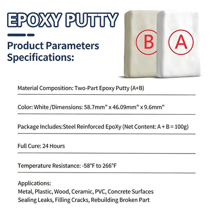 Steel Reinforced Epoxy Putty, Easy Operation, High Strength & Strong Adhesion, Excellent Restoration, Waterproof Heat Resistant Drillable, Permanent Repair Putty for Metal Wood Ceramic Concrete Plastic PVC Pipe Leaks Cracks Holes & Broken Parts fat-ZGD