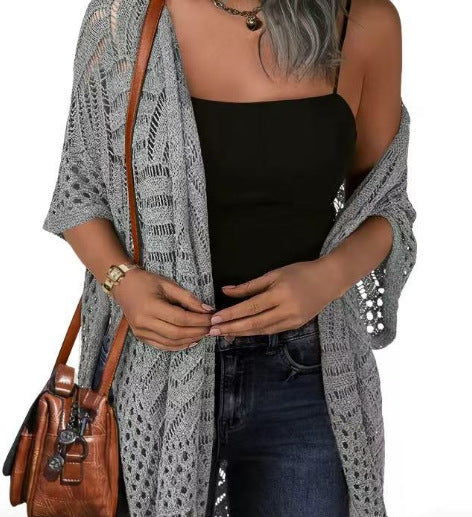 Womens Knit Cardigan Oversized Open Front Outwear New Spring & Summer Hollow Out Crochet Tassel Lightweight Kimonos Sweater Outdoorfun 2026 Womenswear Overall Style Knitwear Piece Tops thin-ZGD