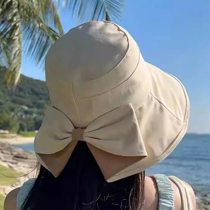 Women's Bowknot Wide Brim Sun Protective Hat-YH