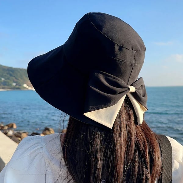 Women's Bowknot Wide Brim Sun Protective Hat-YH