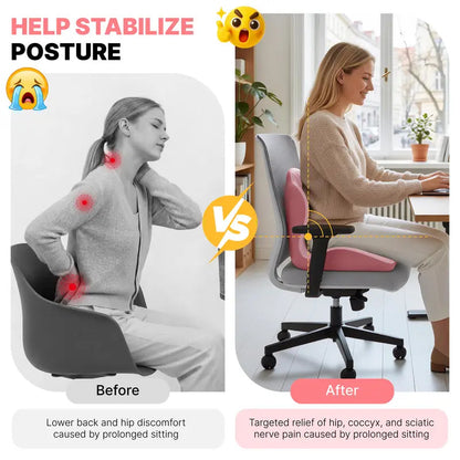 🔥Ergonomic Memory Foam Seat Cushion with Lumbar & Back Support, Relieves Back Pain, Reduces Pressure-JX