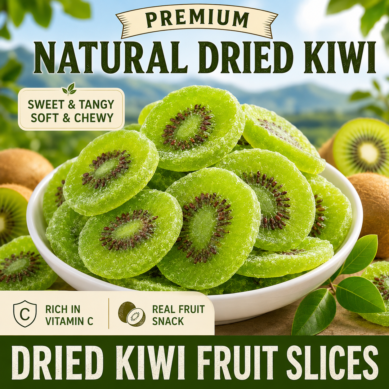 Premium Dried Kiwi Fruit Slices – Sweet, Tangy & Soft-Chewy Real Fruit Snack-CW