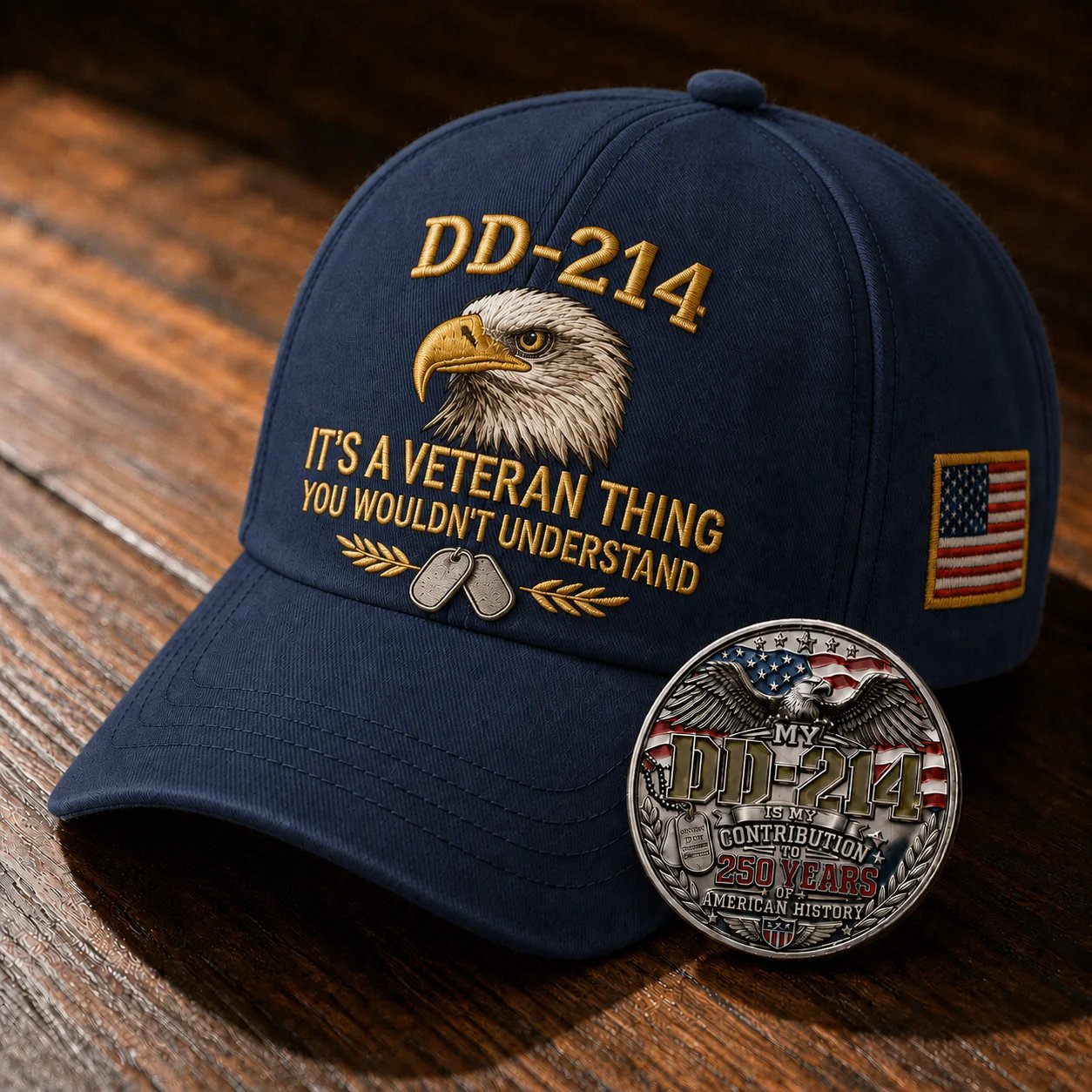 DD-214 Veteran 3D Embroidered Cap - “IT'S A VETERAN THING YOU WOULDN'T UNDERSTAND”🎁 Free Honor Coin With Every Cap Purchase-YH