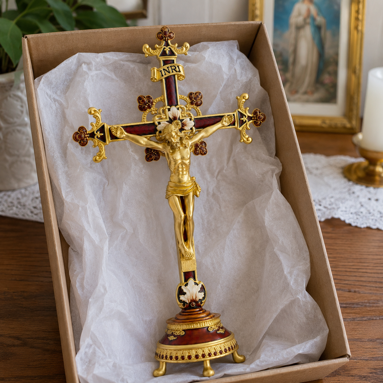 Hand-Painted Metal Jesus Christ Crucifix: Sacred Home Decor-YH
