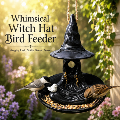 Whimsical Witch Hat Bird Feeder – Hanging Resin Gothic Garden Decor-CW