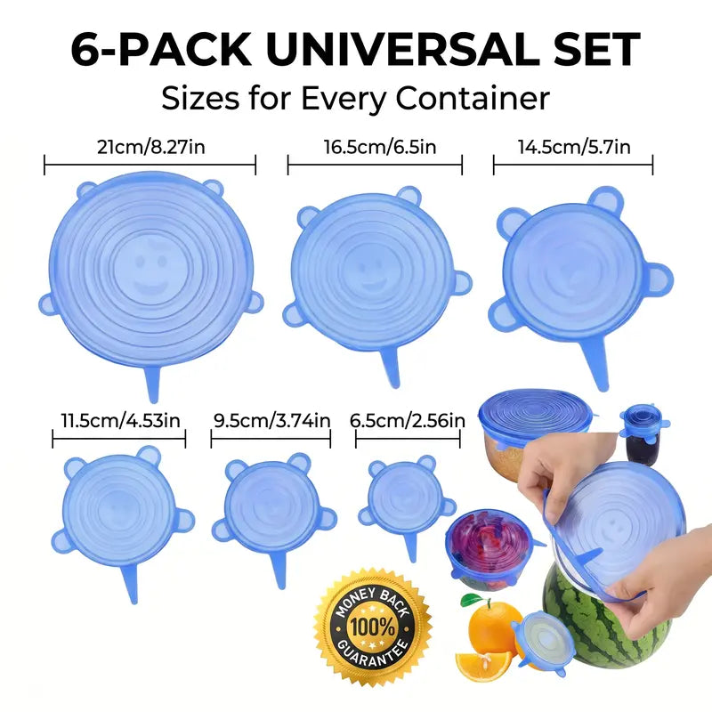 Universal Reusable Silicone Lids – 6-Pack Self-Sealing Food Covers for Various Container Sizes-ZGD