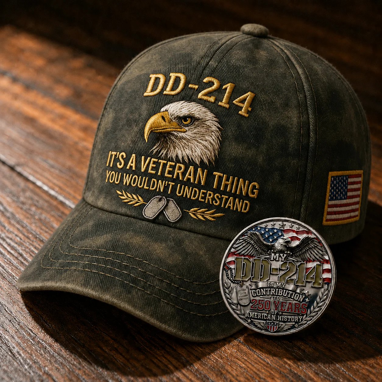 DD-214 Veteran 3D Embroidered Cap - “IT'S A VETERAN THING YOU WOULDN'T UNDERSTAND”🎁 Free Honor Coin With Every Cap Purchase-YH