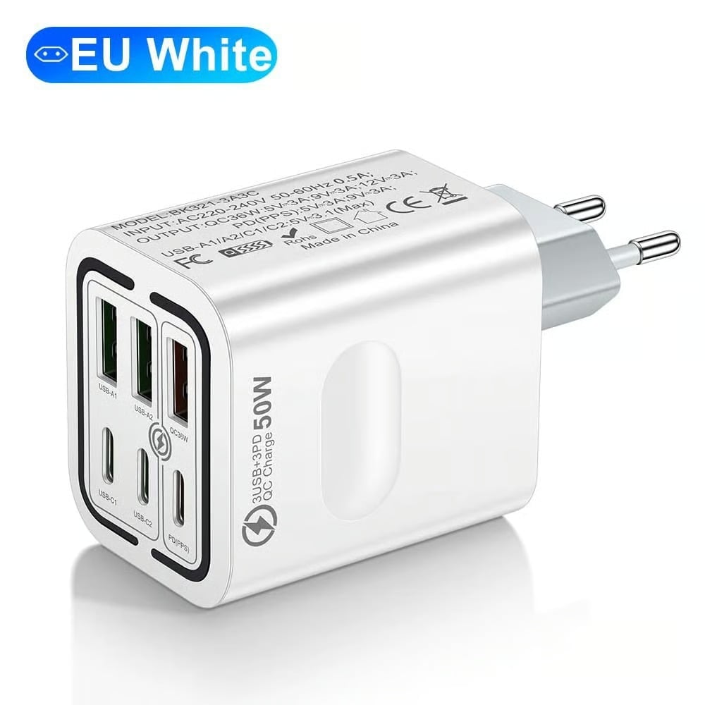 Portable Multi Port Charging Station 50W, 6-Port USB C & USB A,Adapter Cube Plug for Phone ,for iPad-YH