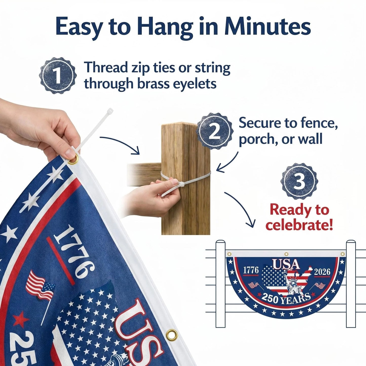 🗽USA 250th Anniversary Flag Half Round Banner🦅-YH