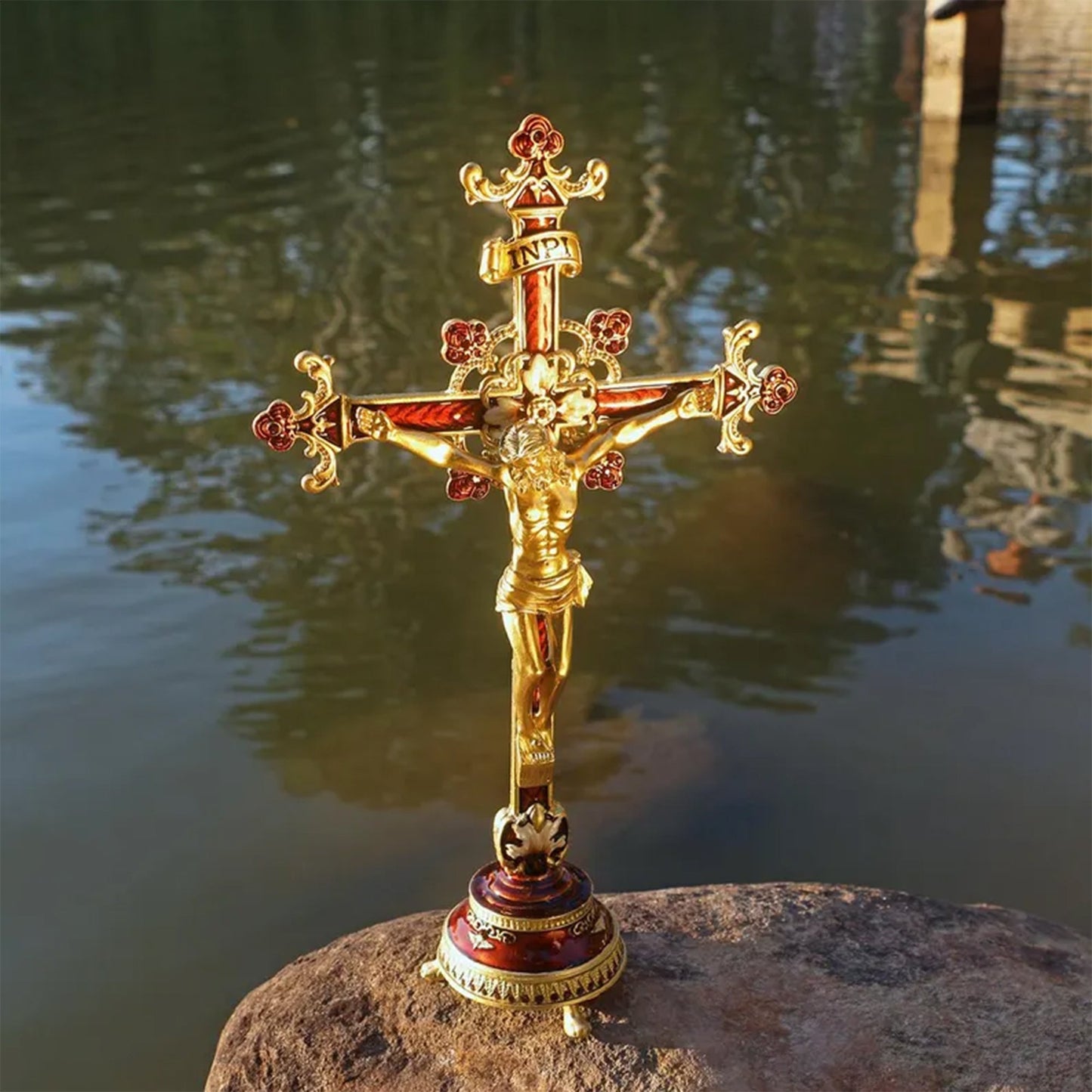 Hand-Painted Metal Jesus Christ Crucifix: Sacred Home Decor-YH