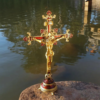 Hand-Painted Metal Jesus Christ Crucifix: Sacred Home Decor-YH