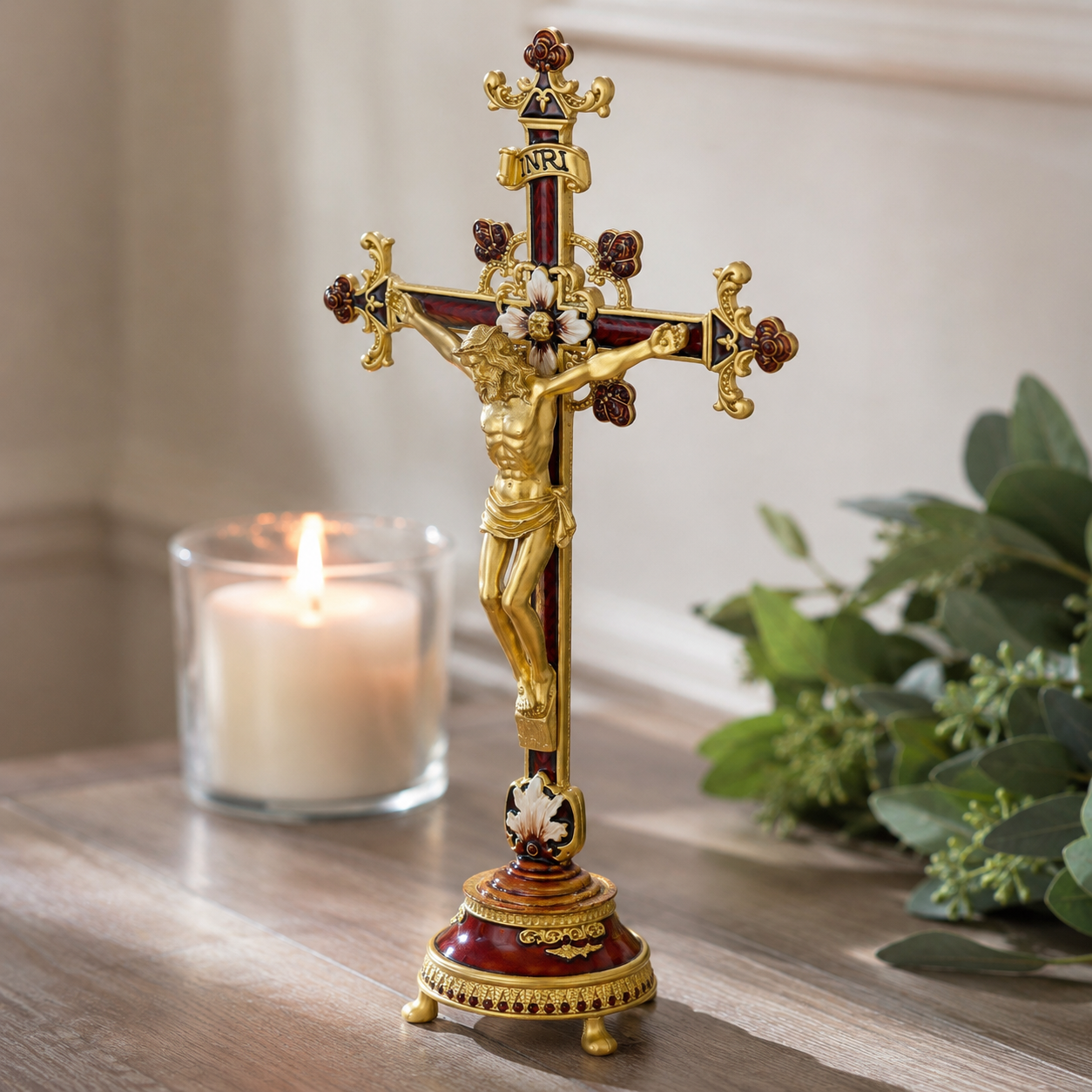 Hand-Painted Metal Jesus Christ Crucifix: Sacred Home Decor-YH