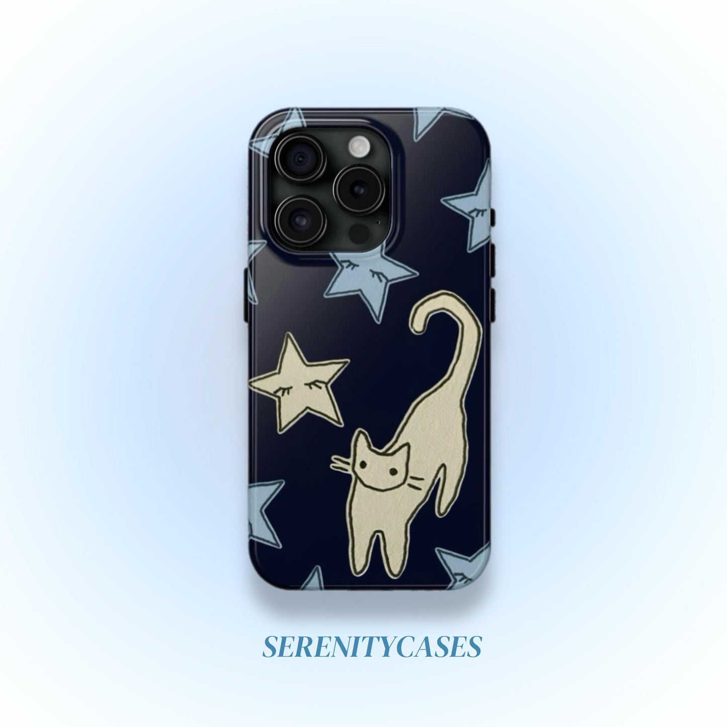 Cat and Stars Phone Case - Celestial Grunge Design for iPhone and Samsung Galaxy