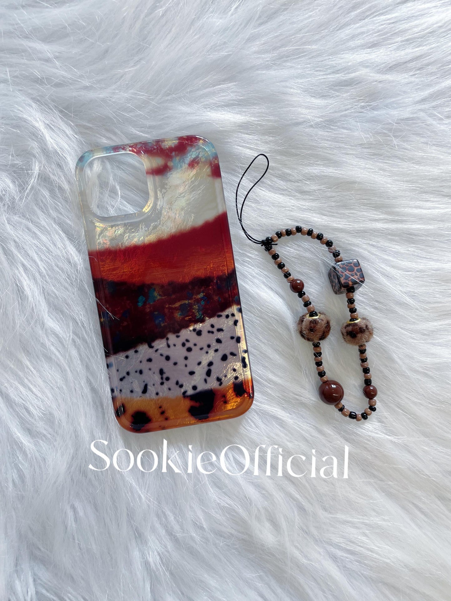 Pearlescent Color Block MagSafe iPhone Case with Chain, Glossy Shell Phone Case