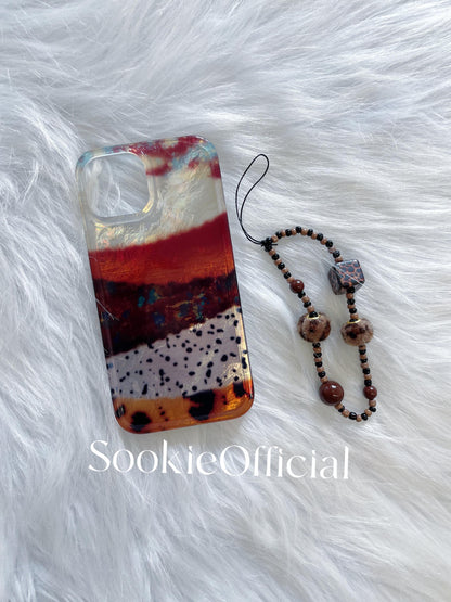 Pearlescent Color Block MagSafe iPhone Case with Chain, Glossy Shell Phone Case