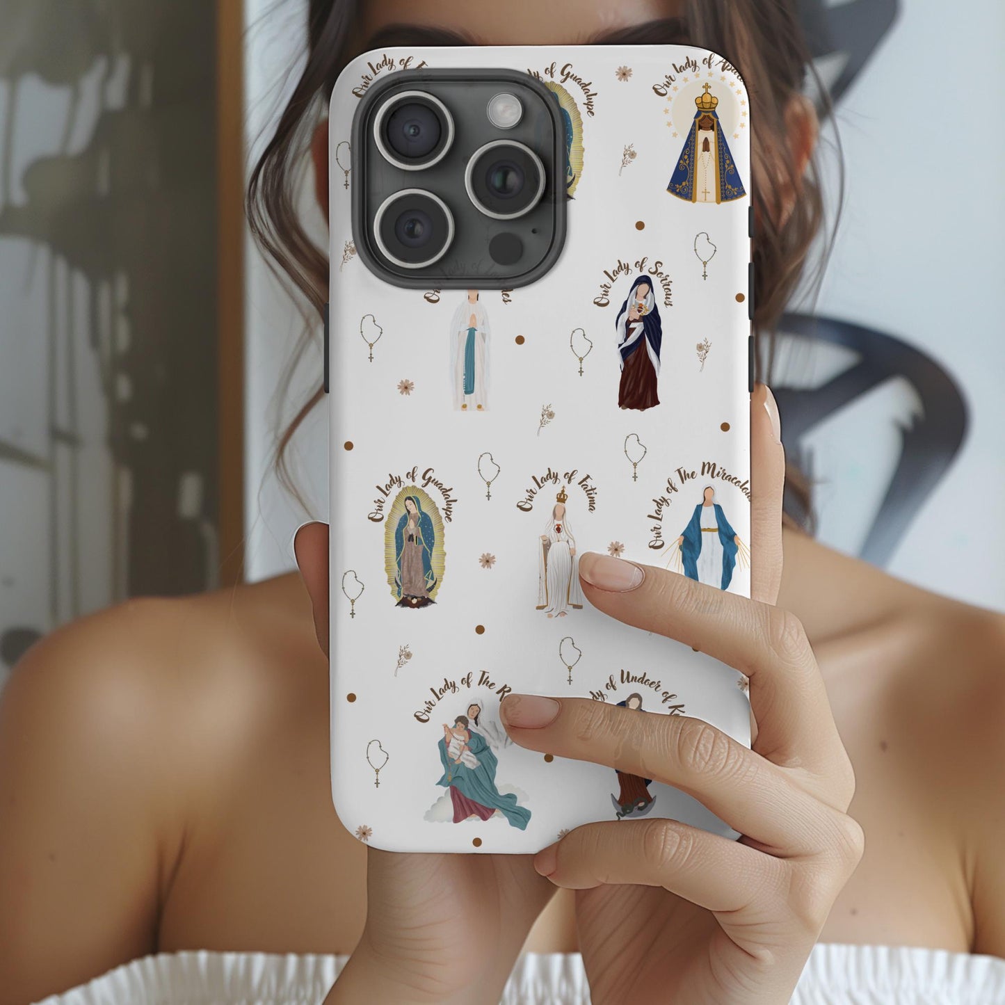 Marian Inspired Phone Case, Religious Cross Design, Faith-Inspired Catholic Gift Phone Case, Our Lady of Fatima Inspired Design