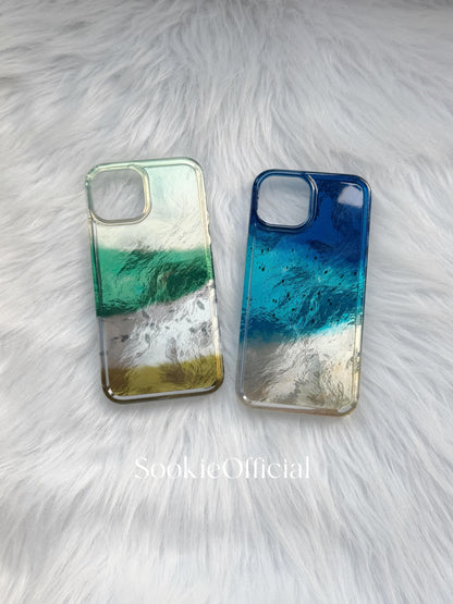 Pearlescent Color Block MagSafe iPhone Case with Chain, Glossy Shell Phone Case