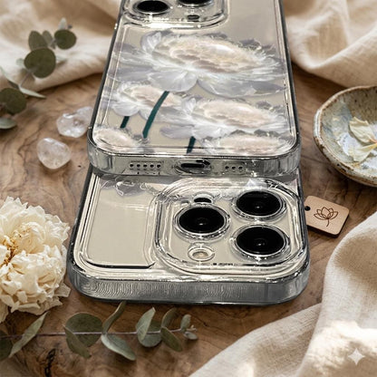 White Lotus Peony Clear Phone Case for Samsung Galaxy