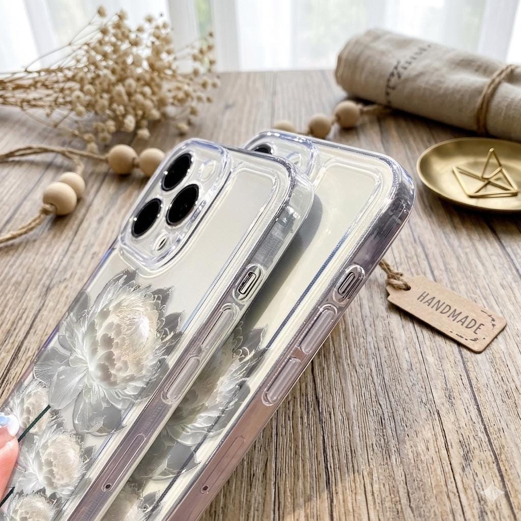 White Lotus Peony Clear Phone Case for Samsung Galaxy
