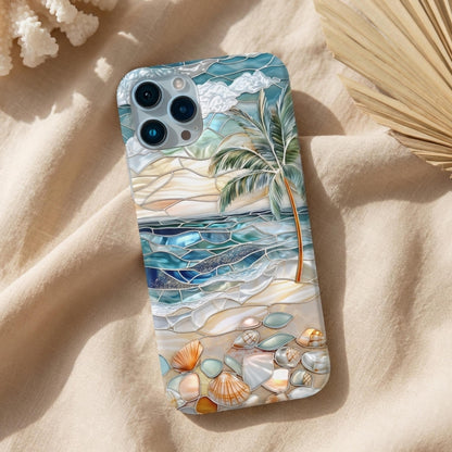 Stained Glass Ocean Waves Magsafe Case | Coastal Seashell Cover | Tropical Art Gift iPhone 17 16 15 14 13 Pro Max Mini, Galaxy s26