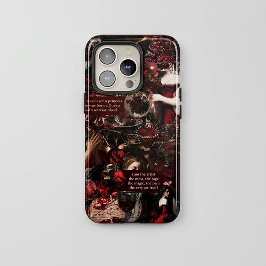 Dark Aesthetic iPhone Case, Gothic Vintage Collage Phone Cover, Queen Core Red Art Design
