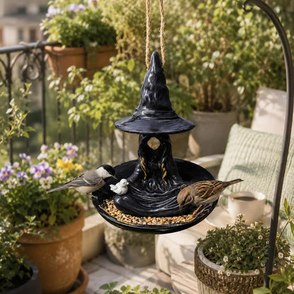 Whimsical Witch Hat Bird Feeder – Hanging Resin Gothic Garden Decor-CW