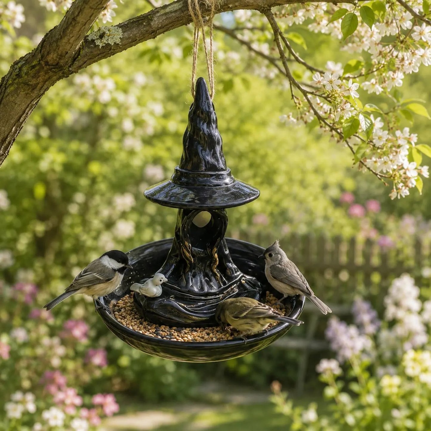 Whimsical Witch Hat Bird Feeder – Hanging Resin Gothic Garden Decor-CW