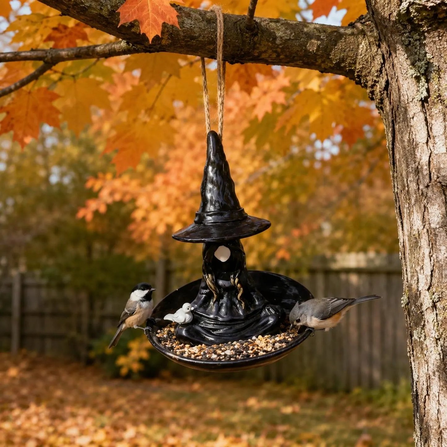 Whimsical Witch Hat Bird Feeder – Hanging Resin Gothic Garden Decor-CW