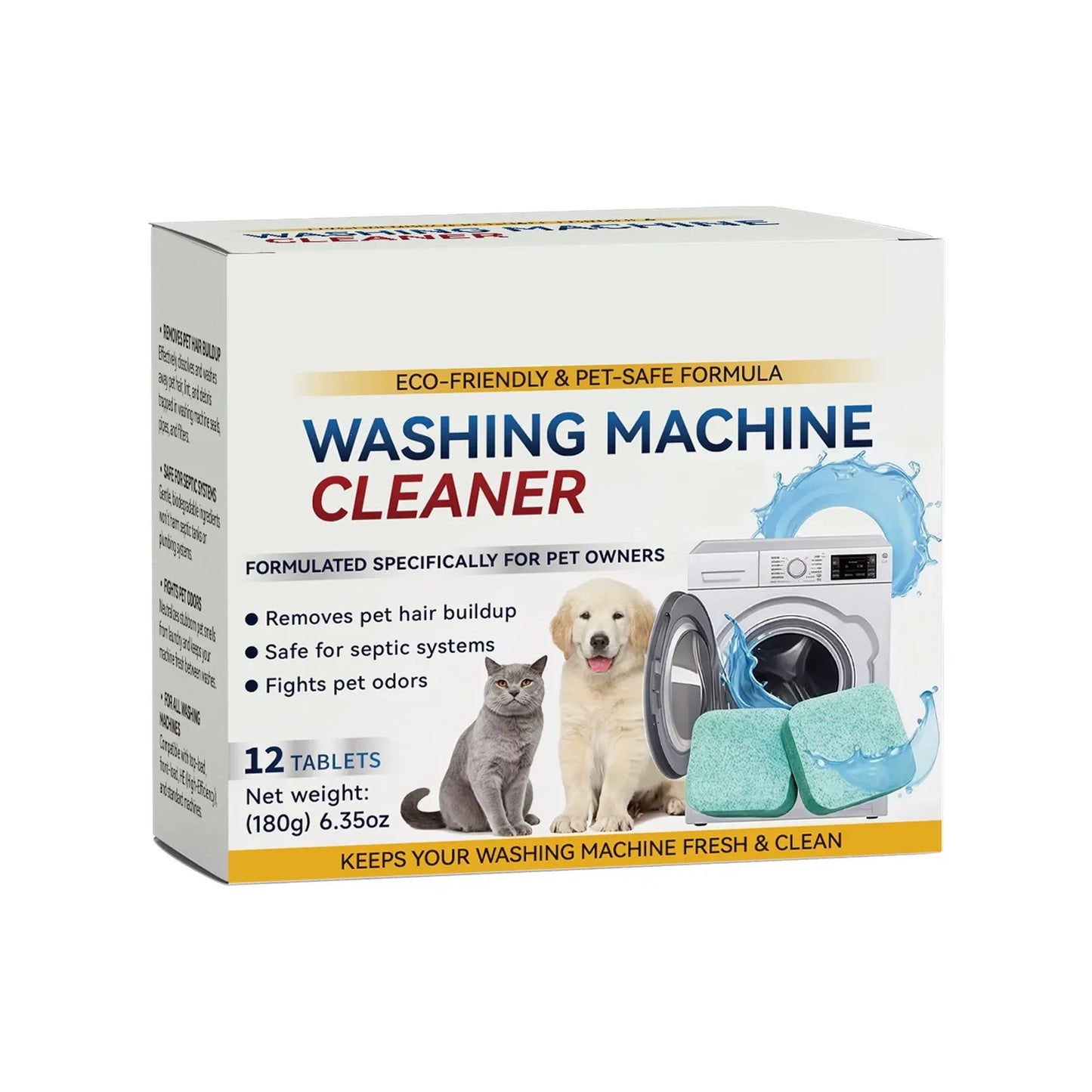 12Pcs Eco-Friendly Washing Machine Cleaner Tablets, Removes Pet Hair Buildup, Strong Deodorization, Long-Lasting Washer Inner Drum Cleaning.-ANN