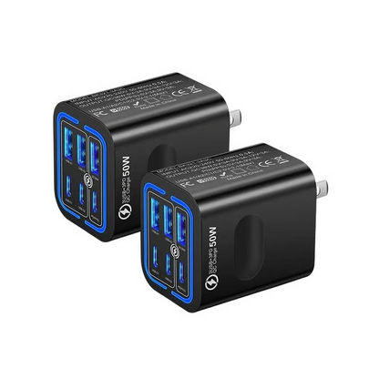 Portable Multi Port Charging Station 50W, 6-Port USB C & USB A,Adapter Cube Plug for Phone ,for iPad-CW