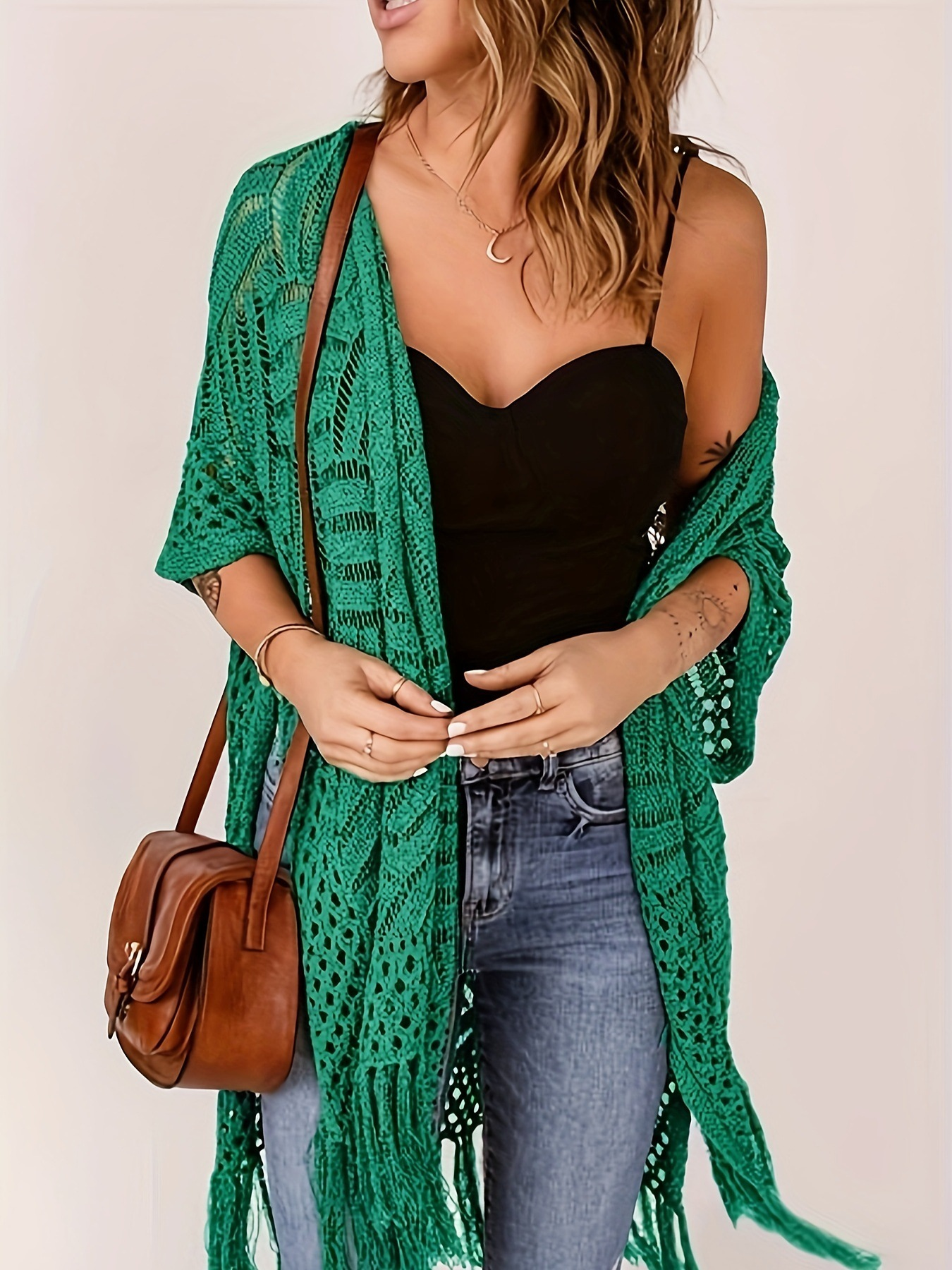 Womens Knit Cardigan Oversized Open Front Outwear New Spring & Summer Hollow Out Crochet Tassel Lightweight Kimonos Sweater Outdoorfun 2026 Womenswear Overall Style Knitwear Piece Tops thin-ZGD