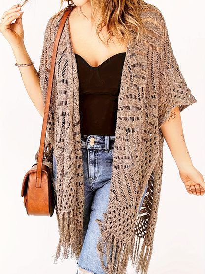 Womens Knit Cardigan Oversized Open Front Outwear New Spring & Summer Hollow Out Crochet Tassel Lightweight Kimonos Sweater Outdoorfun 2026 Womenswear Overall Style Knitwear Piece Tops thin-ZGD