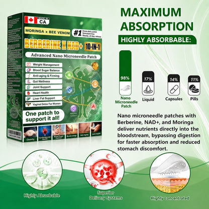 🇨🇦 𝑶𝒇𝒇𝒊𝒄𝒊𝒂𝒍 𝑺𝒕𝒐𝒓𝒆 | 🧑‍⚕️🩺 Heroiy® Moringa · Berberine × NAD+ 𝟏𝟎-𝐢𝐧-𝟏 𝐀𝐝𝐯𝐚𝐧𝐜𝐞𝐝 𝐍𝐚𝐧𝐨 𝐌𝐢𝐜𝐫𝐨𝐧𝐞𝐞𝐝𝐥𝐞 𝐏𝐚𝐭𝐜𝐡-JX