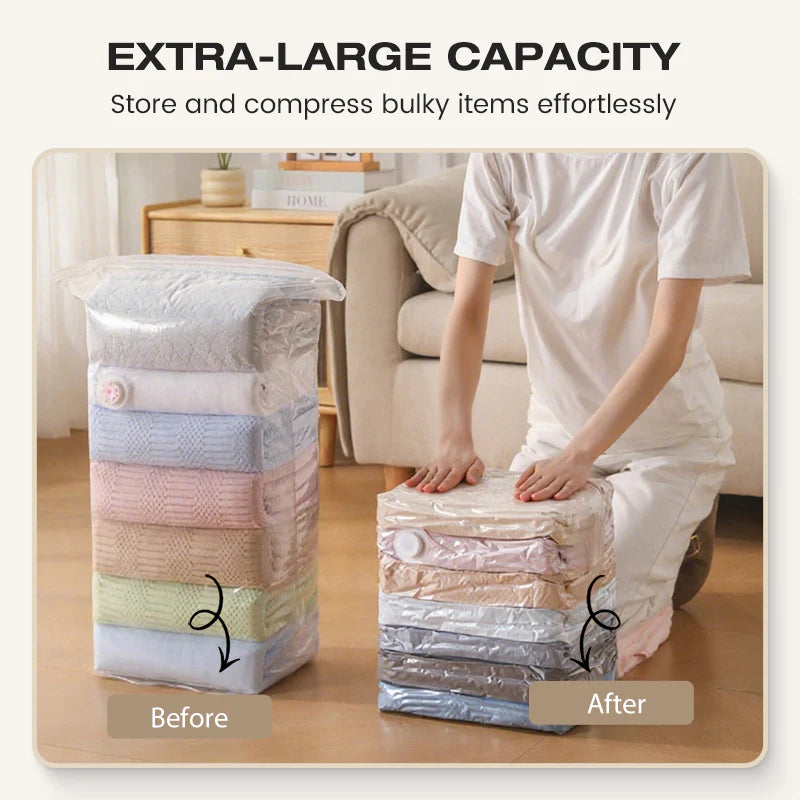 🧳No‑Pump Vacuum Storage Bags – Press & Seal, No Pump Needed. Saves 80% Space, Keeps Clothes Dry & Dust‑Free-ZGD