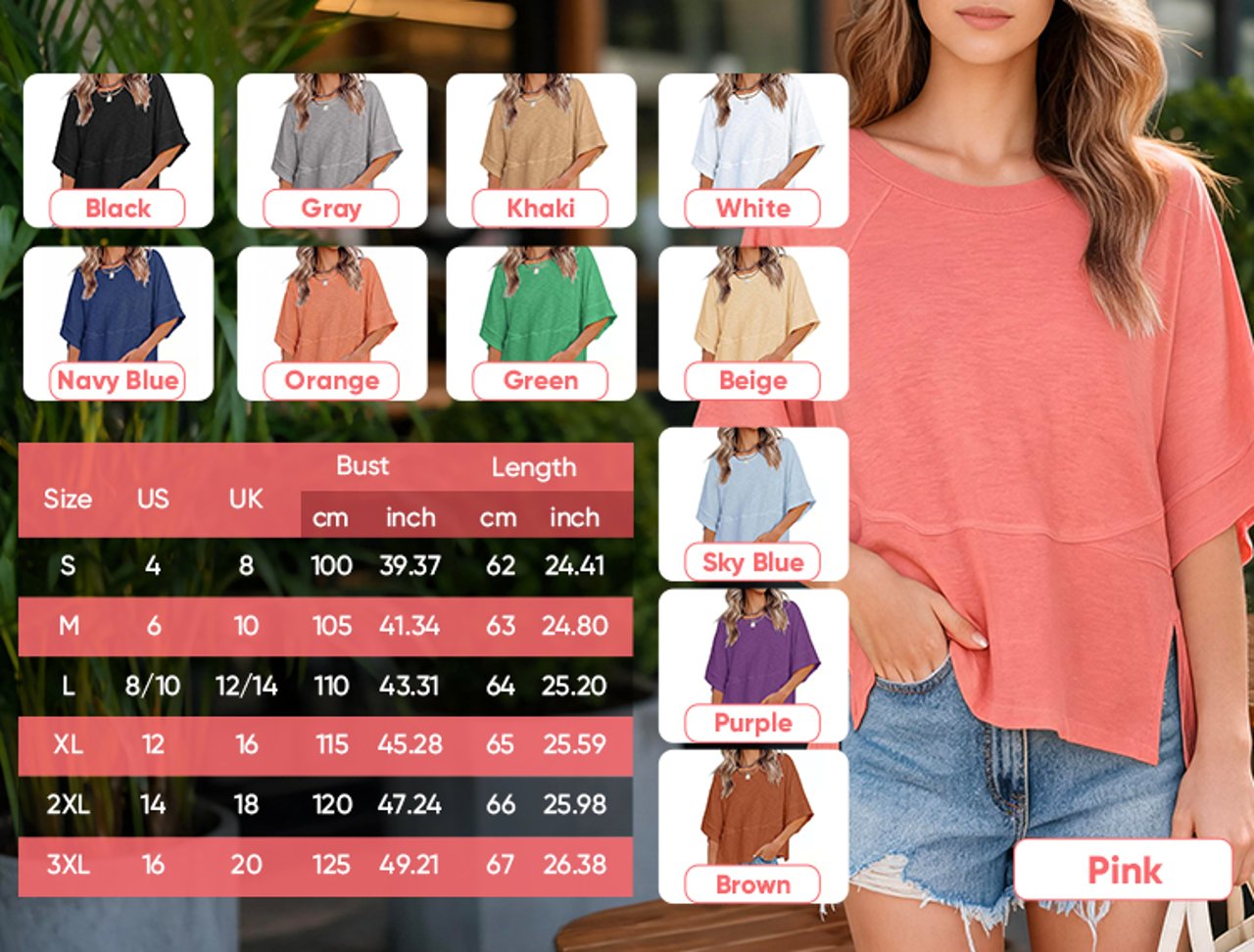 Panel Solid Color Flared Sleeve T-Shirt -JX